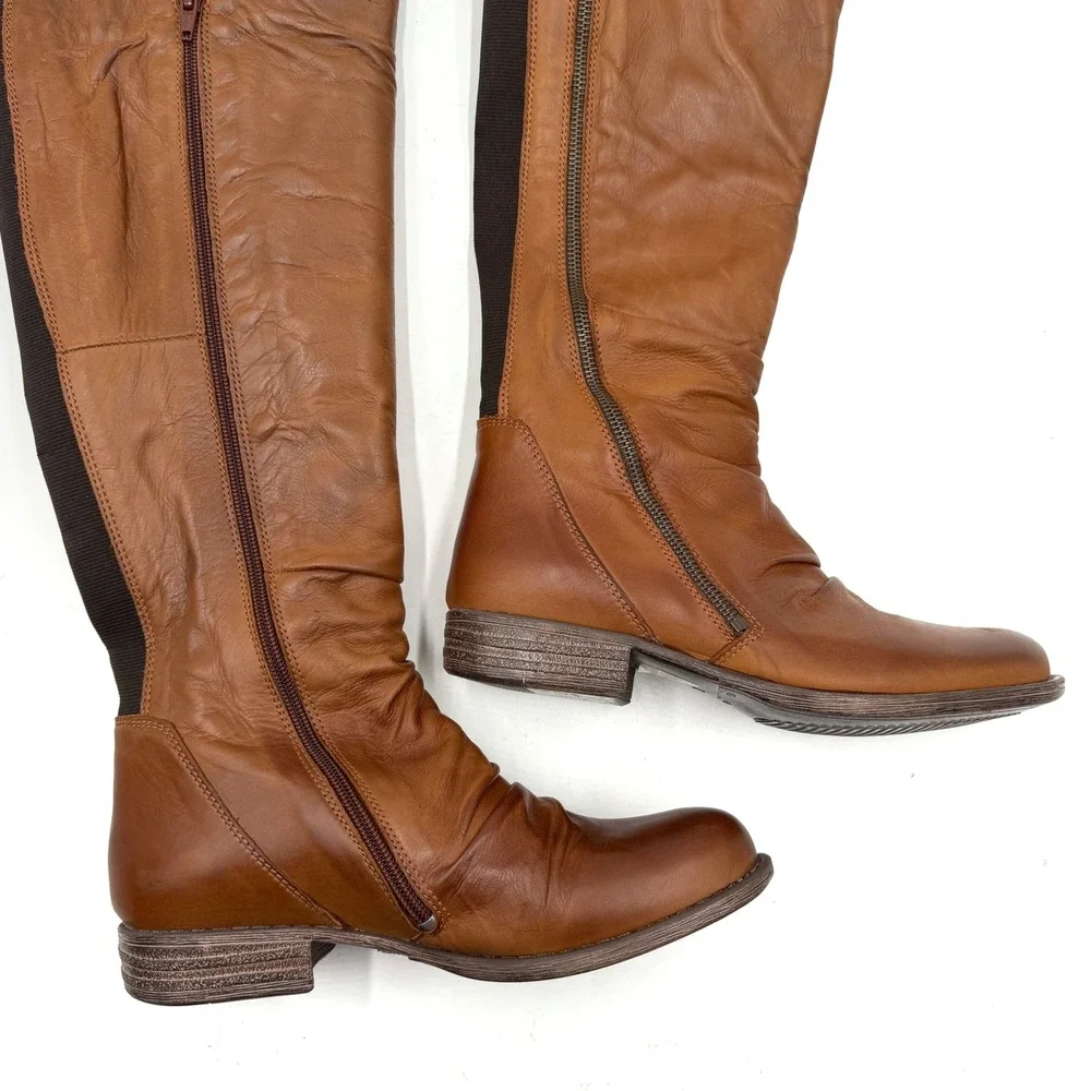 Miz Mooz LORE Leather Boots Tan Brown Brandy Knee High Flat Size 7.5 Women's‎